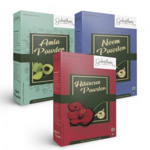 Amla powder, Neem powder ad hibiscus powder