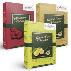 Lemon powder, hibiscus powder and methi powder